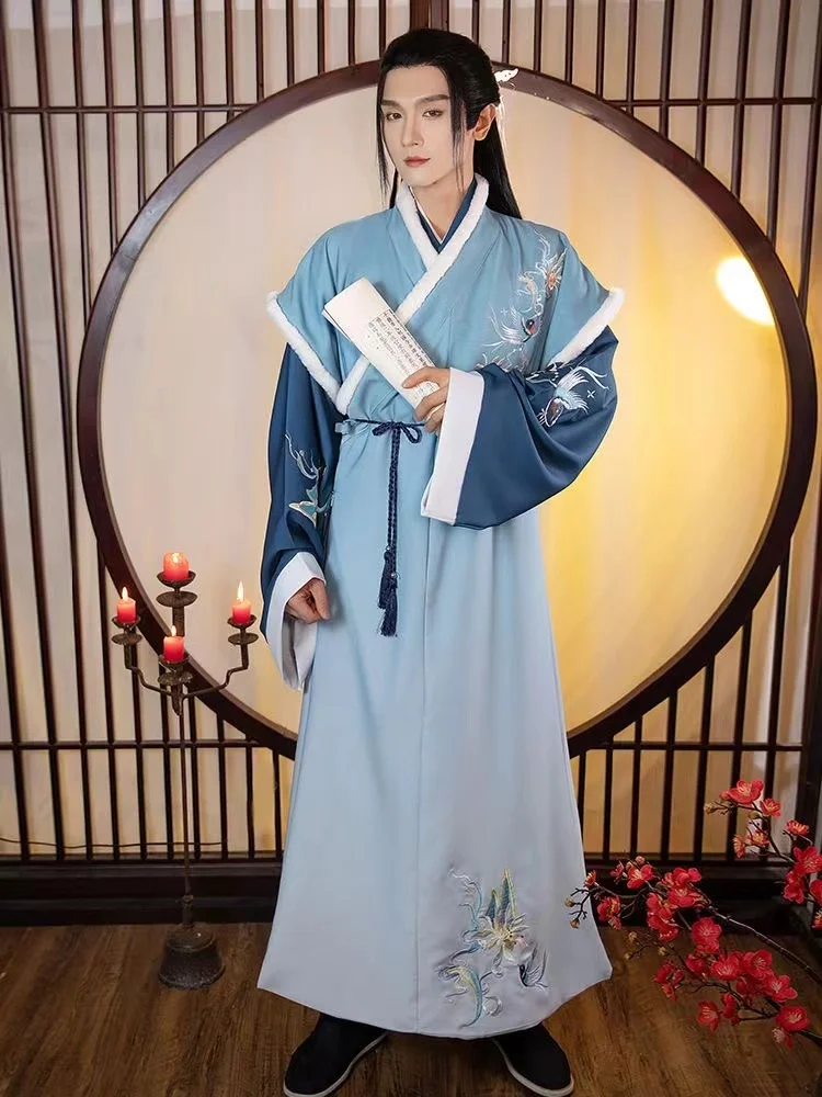 Happy New Year Hanfu Men Winter Ancient Weijin Period Chivalrous Costume Festive Classic Boys Male Noble Hanfu Dress Set