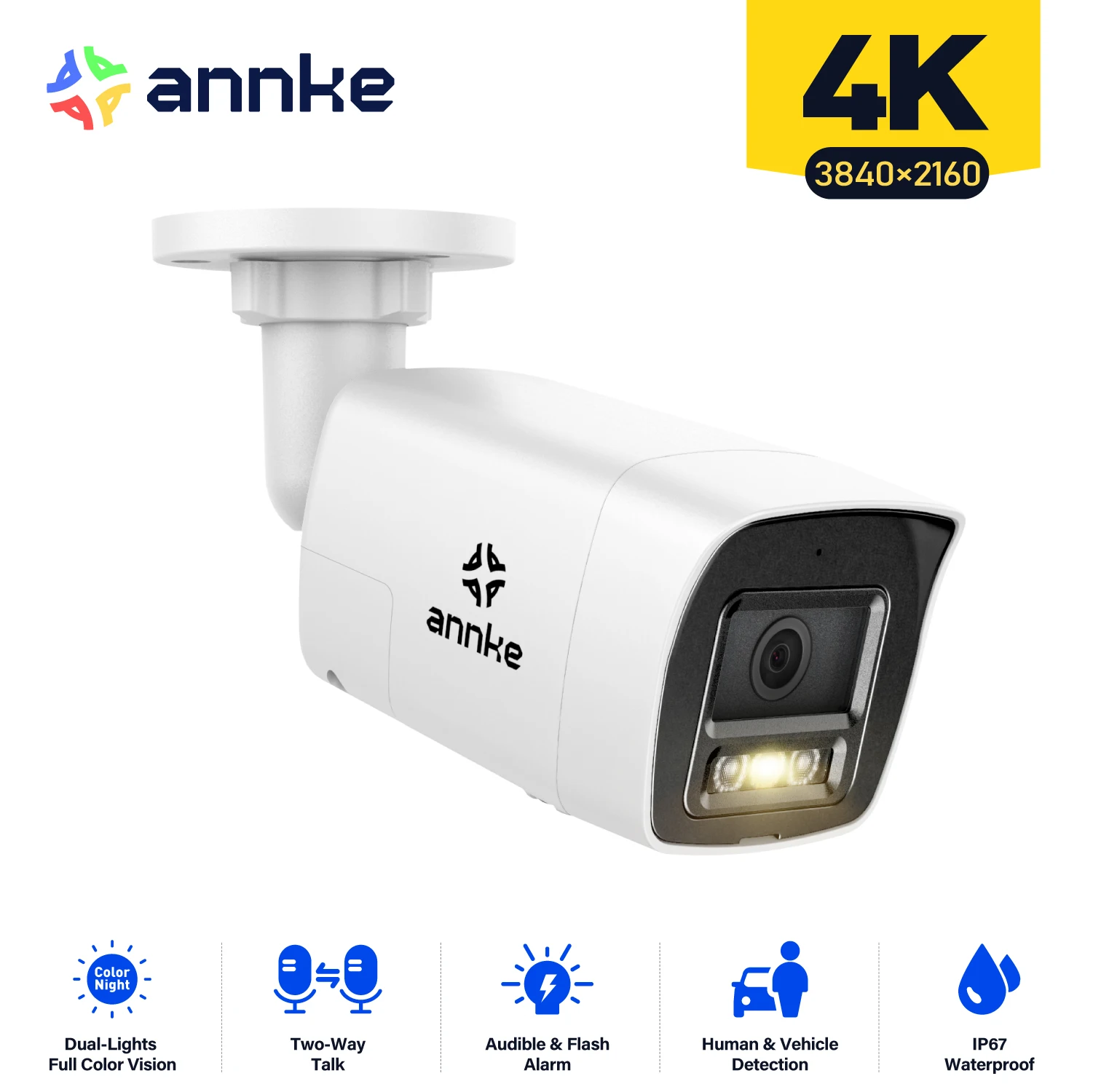 ANNKE 4K 8MP PoE IP Dome Security Camera with Microphone/Audio Outdoor Night Vision Waterproof IP66 Indoor 24/7 Recording Cam