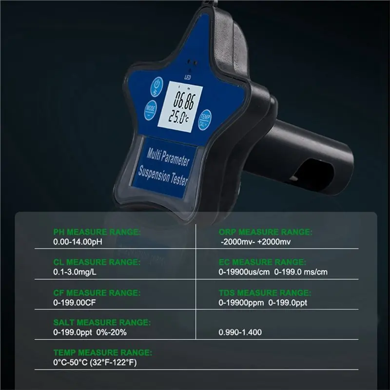 HRBAJ-Water Quality Tester 9-In-1 Suspended Multi-Parameter Dissolved Oxygen Detector For Fish Pond For Aquaculture Pool Analysi