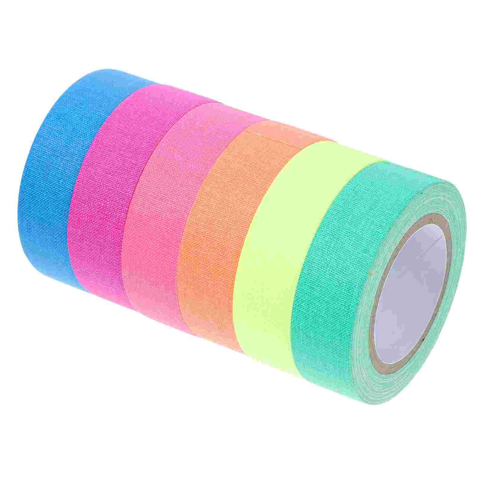 6 Rolls Fluorescent Tape Cloth Blacklight Reactive Neon UV High Viscosity Gaffer