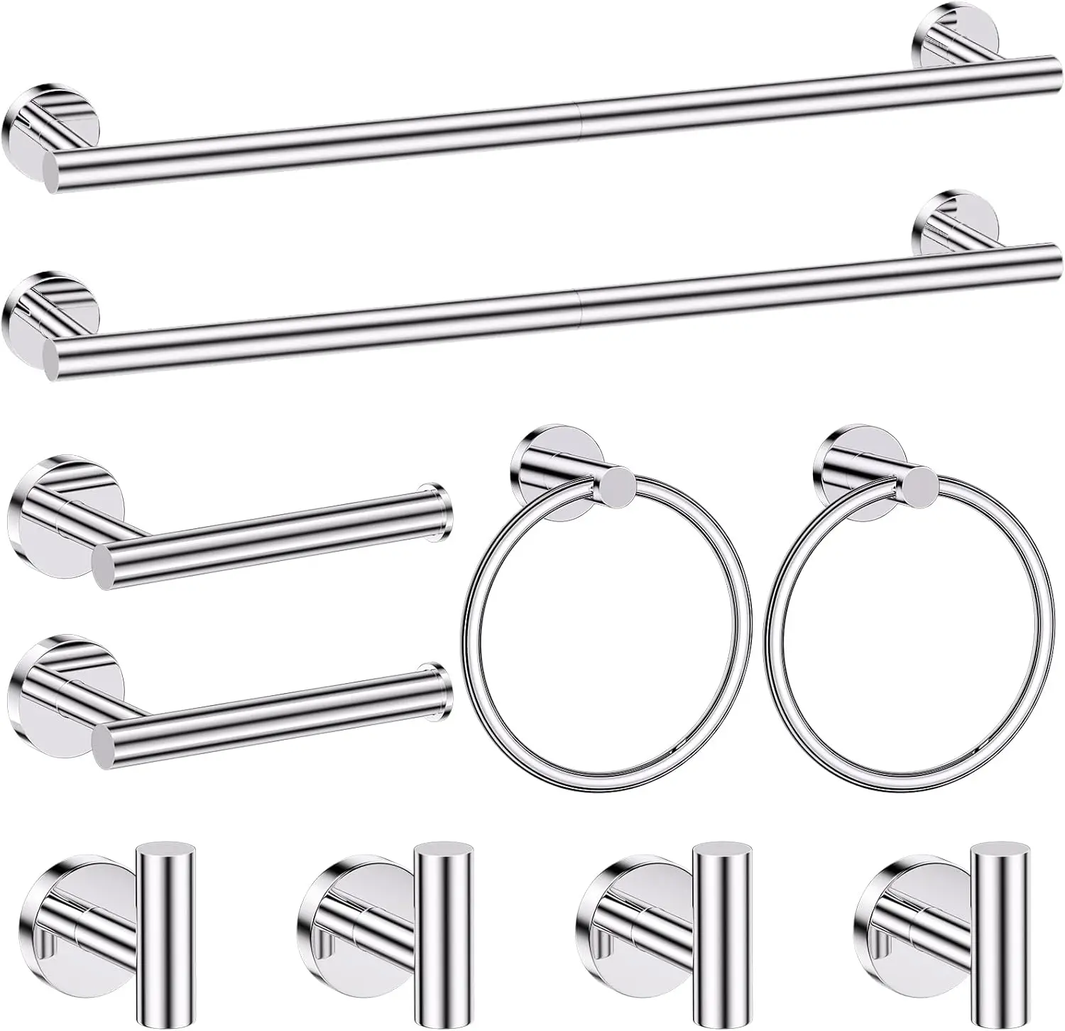 

10-Piece Chrome Bathroom Hardware Set with Towel Bars, Toilet Paper Holder, and Hooks - Stainless Steel Wall Mount