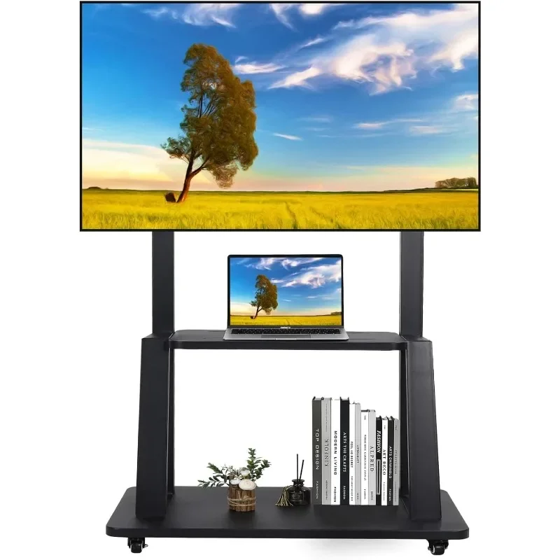 Mobile TV Cart Rolling Floor Stand for 32-75 Inch LCD LED OLED Flat Panel Screens Smartboard Movable Holds up to 100lbs