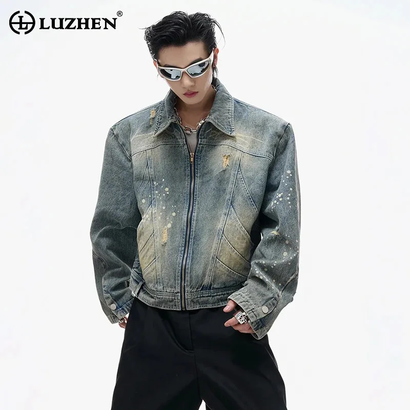 

LUZHEN 2025 New Fashion Street Vintage Tie-dyed Pattern Denim Jacket Men's Original High Quality Paint Splash Design Coat JY5853