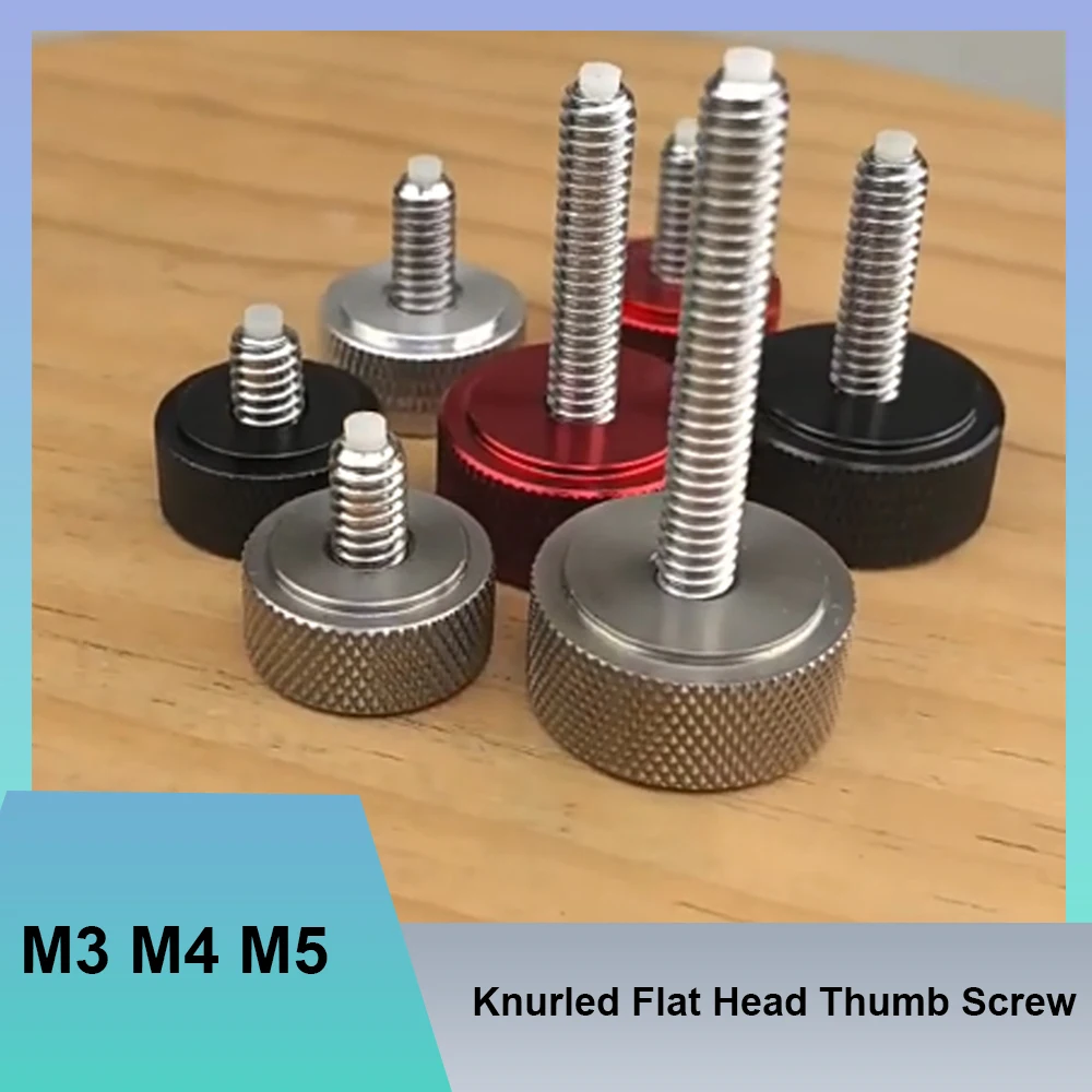 1Pc Knurled Flat Head Thumb Screw Hand Tighten Bolt With POM Buffer Pad Aluminum Alloy Stainless Steel Thread Screw M3 M4 M5