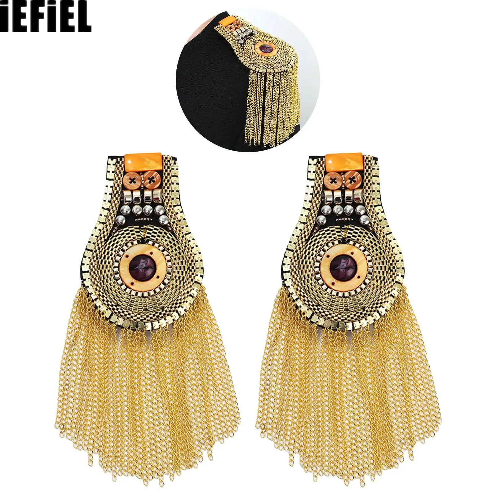 

Adult Gothic Shoulder Chain Epaulets Tassel Chain Fashion Metal Epaulets Badge for Party Costumes Accessories