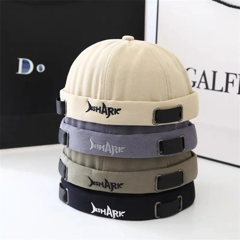 Fashion Letter Brimless Caps For Men Women Shark Embroidery Docker Cap Cotton Beanie Hip Hop Hats Adjustable Hat without Visor