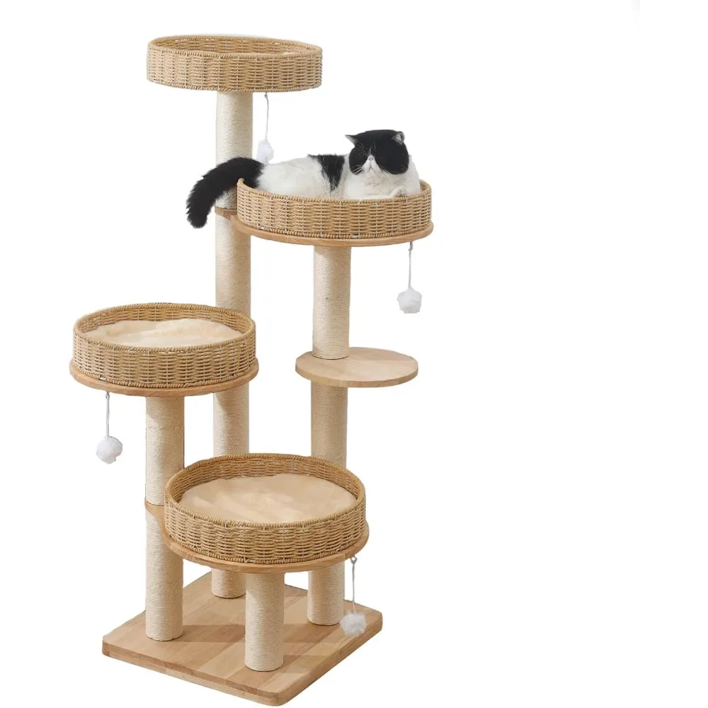 

Modern Cat Tree for Indoor Cats Large Adult, 54''Tall Cat Tower with Scratching Post, Wood Cat Tree for Large Cats
