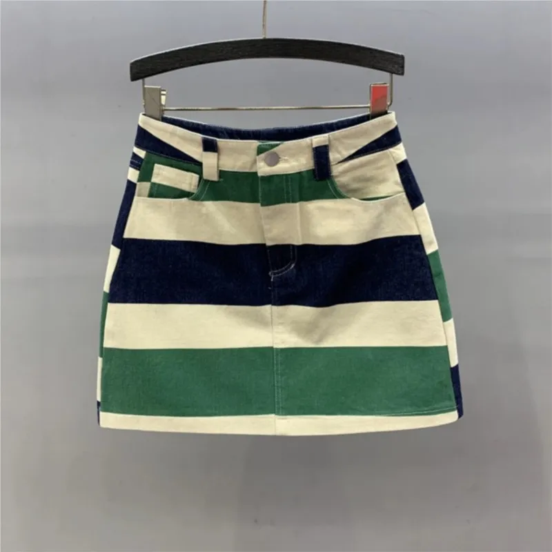 High-waisted slim striped floral denim short skirt for women new summer fashion A-line personalized skirt minigonna cortissima