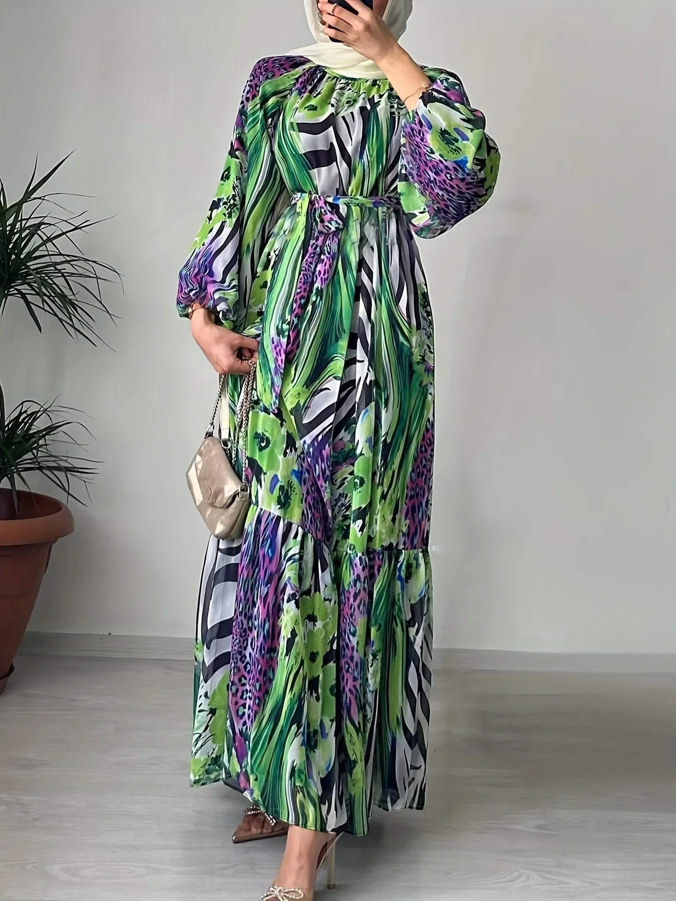 فستان نسائي للعيد عباية إسلامية مطبوعة برباط جلابية رمضان فساتين طويلة فيستدوس لارغوس رداء عربي طويل المغرب قفطان 2025