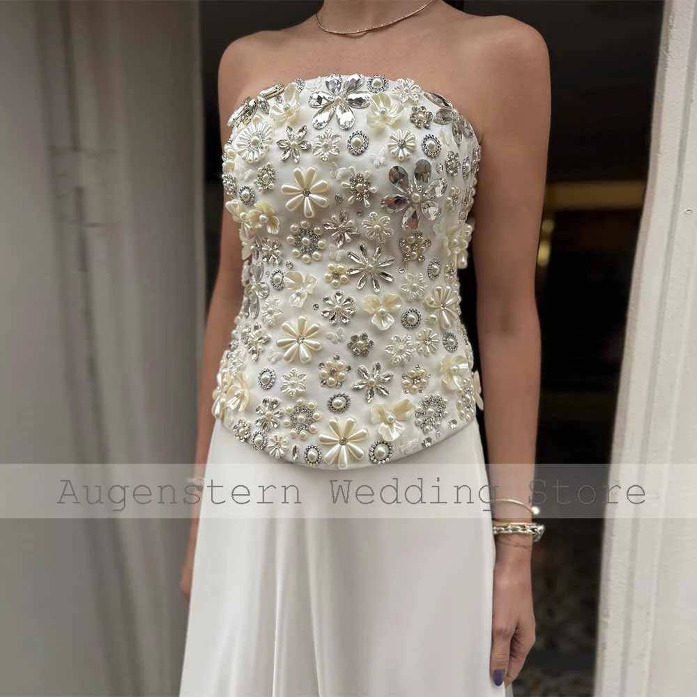 Luxury Dresses Women 2026 Wedding Chiffon Sheath/Column Bridal Dress Ivory Strapless Pearls Rhinestones/Crystals Wedding Dresses