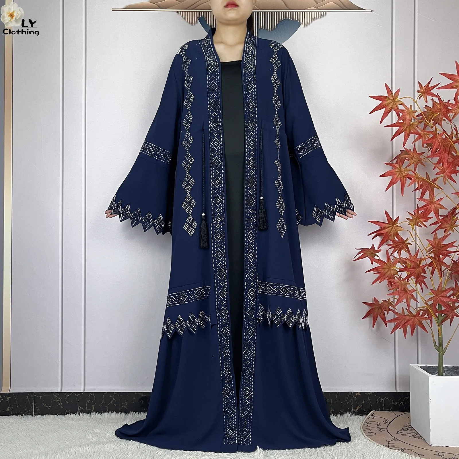 New Style Dubai Women Elegant Dress Long Sleeve Chiffon Women Clothing Muslim Women Dress Islamic Robe Open African Casual Abaya