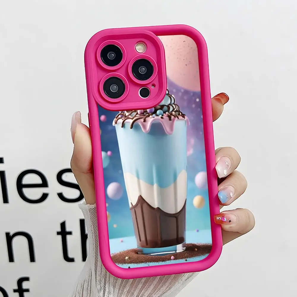 

Milkshake Icecream Phone Case for iPhone 17 16 15 14 13 12 11 Air Pro Max Plus Red Soft TPU Shockproof Cover