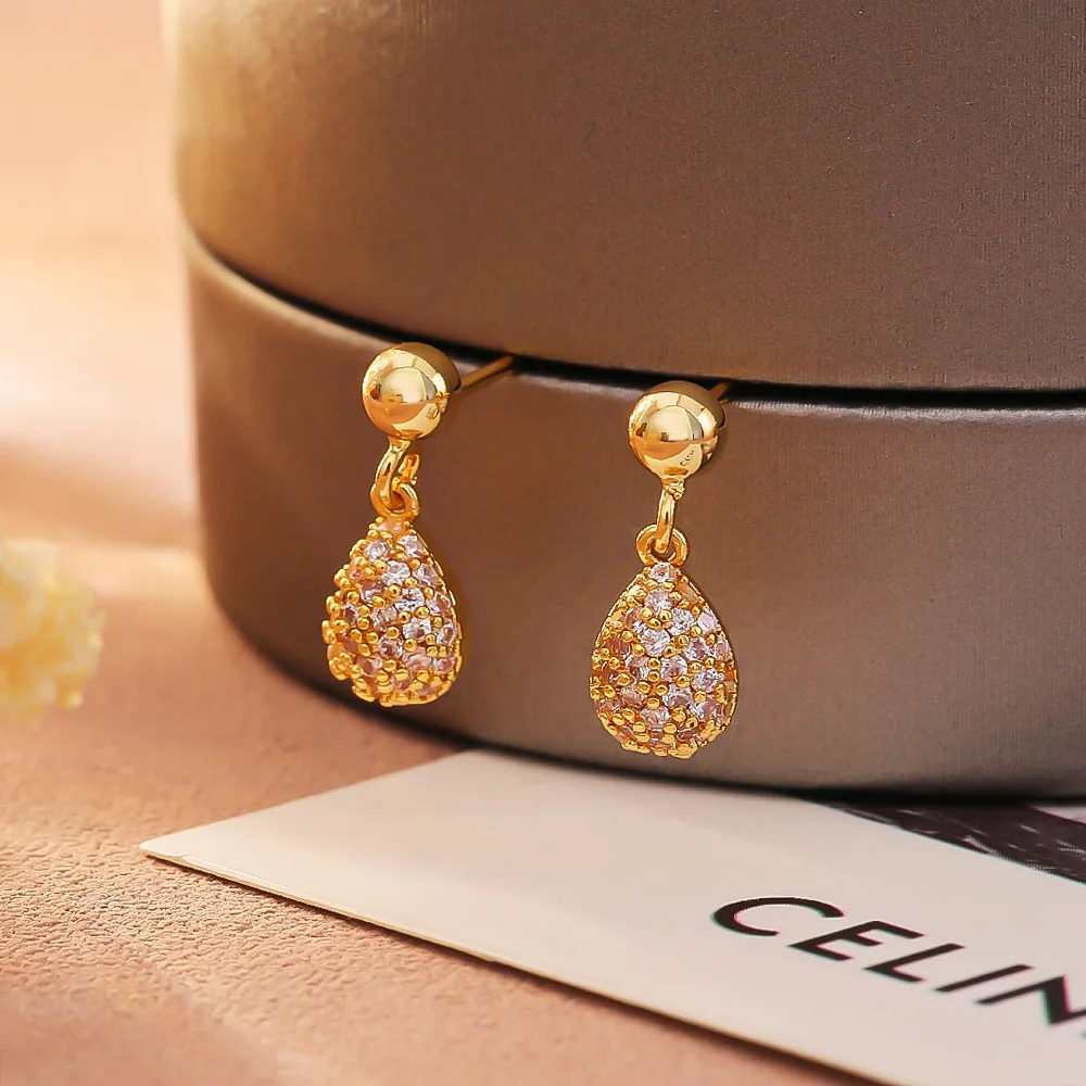 

Niche design exquisite zircon earrings light luxury high-end drop-shaped small earrings elegant temperament fashionable earrings