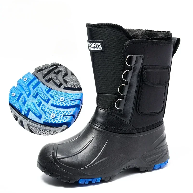 Botas masculinas 2024 inverno à prova dwaterproof água aço-cravejado sapatos de neve novo estilo sapatos de pesca e caxemira engrossado sapatos masculinos