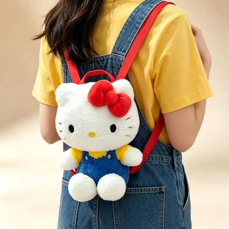 

Genuine Anime Sanrio Hello Kitty Kawaii Stuffed Toy Bag Plush Backpack Soft Stuffed Shoulder Bag for Girls Kids Birthday Gift