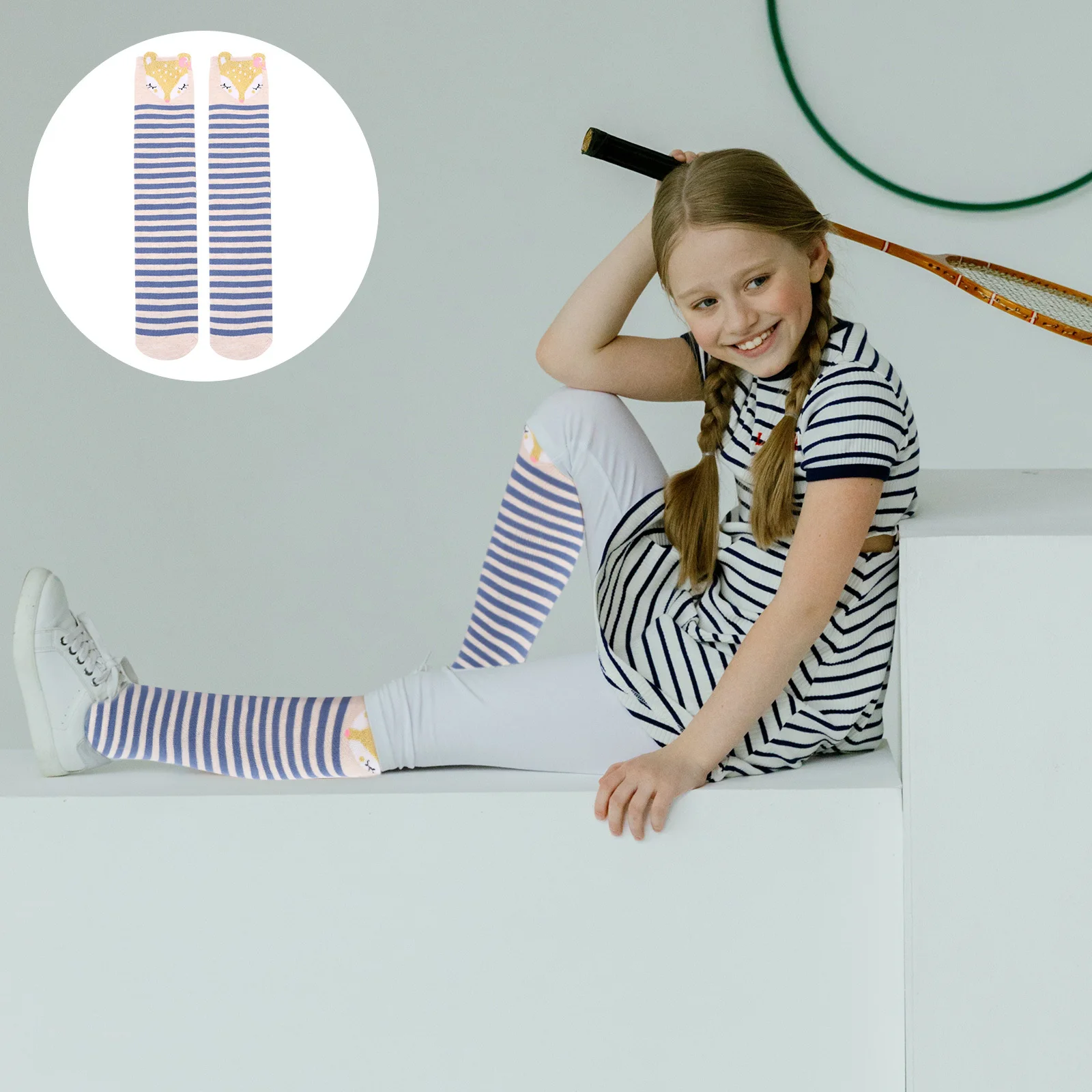 

1 пара детских гольфов, хлопковые длинные носки до середины икры с животным узором, удобные дышащие теплые носки для школы, на открытом воздухе, на каждый день