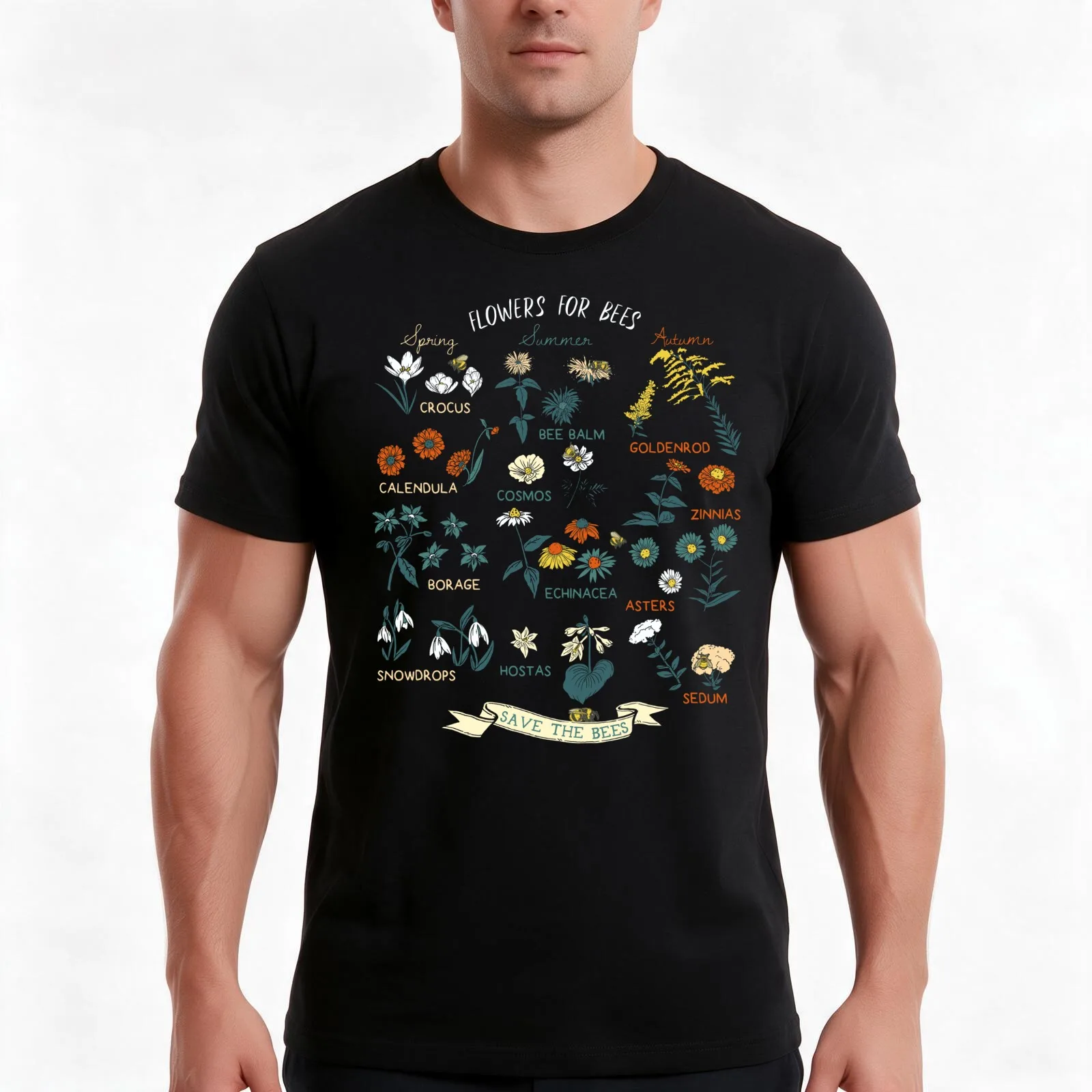 Flowers For Bees (Color) T-Shirt, Summer Casual Cotton Tee, Oversized Streetwear Tops, Vintage Graphic Print, Unisex Men Women
