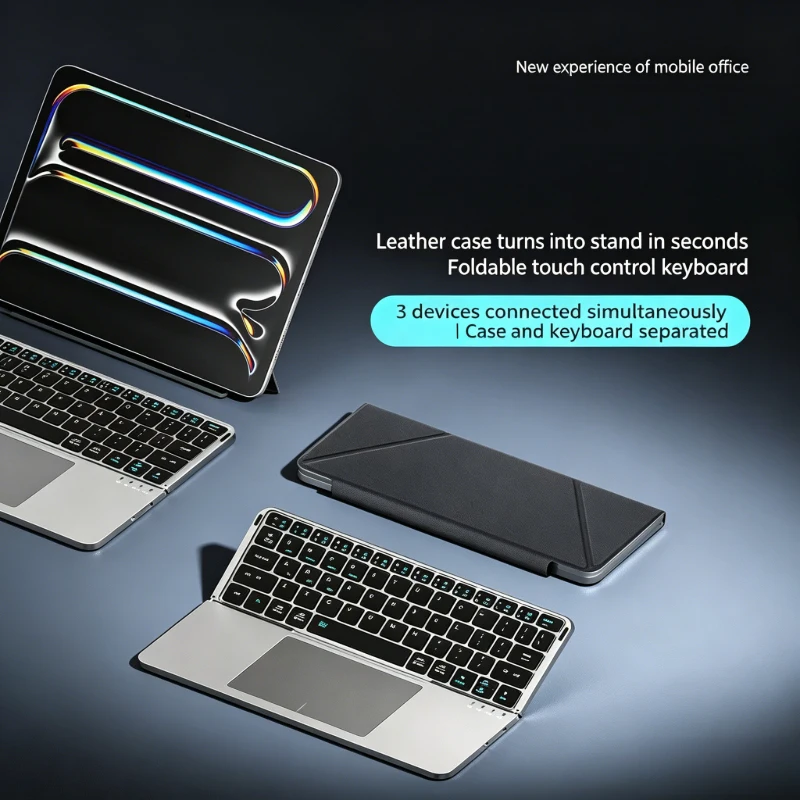 

2-in-1 Leather Case Stand Foldable Bluetooth Keyboard with Touchpad for iPad Android Tablet Uitimate portability Fullscreen touc