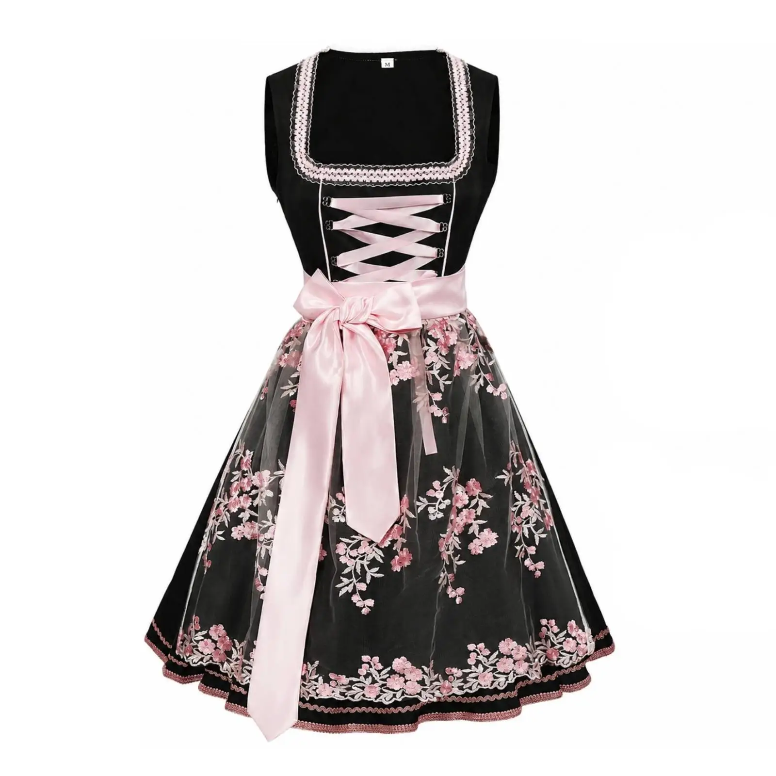 traditional-german-gathering-dirndl-wide-satin-waist-sash-lace-up-bodice-design-for-halloween