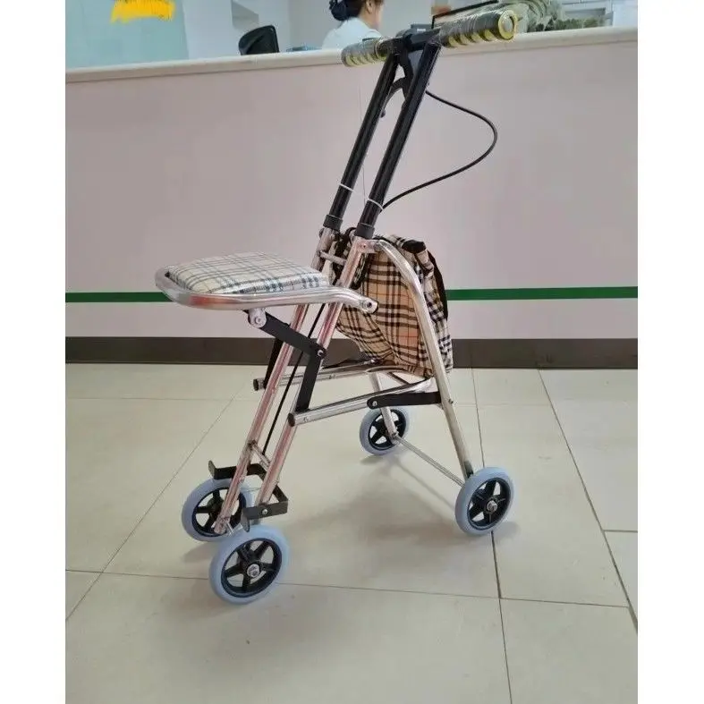 Shopping Cart with Seat, Leisure Car, Elderly Four Wheeled, Light and Foldable Portable Shopping Cart