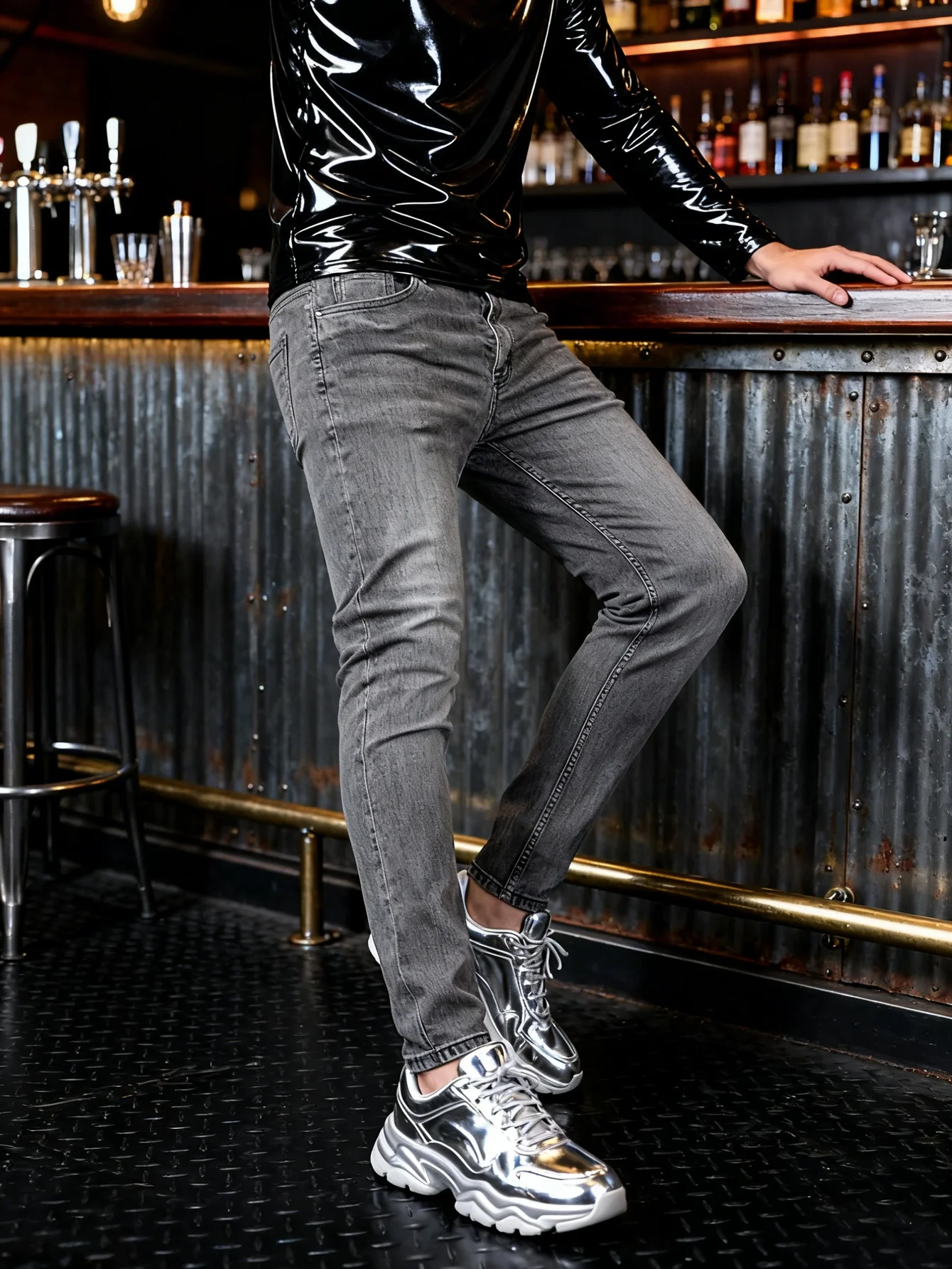 

Classic Gray Men's Original Drip Slim Jeans Y2K Style Casual Denim Pants No accessories or belts included