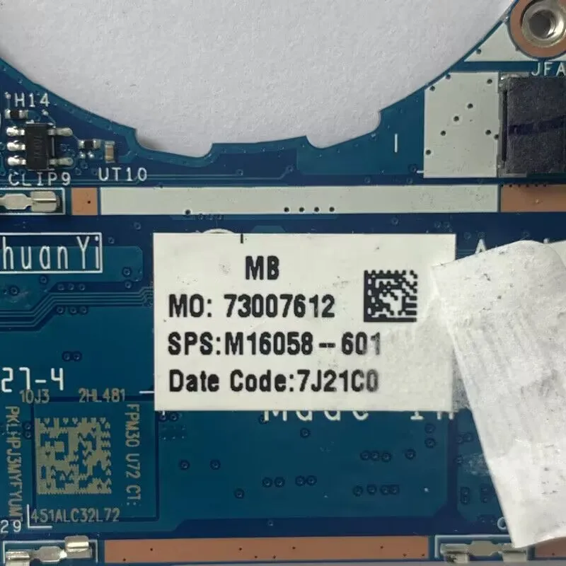 ل HP 1030 G7 M16058-001 M16058-501 M16058-601 FPM30 LA-J442P اللوحة الأم للكمبيوتر المحمول مع SRJ7U I5-10210U وحدة المعالجة المركزية 100% تعمل بشكل جيد بالكامل