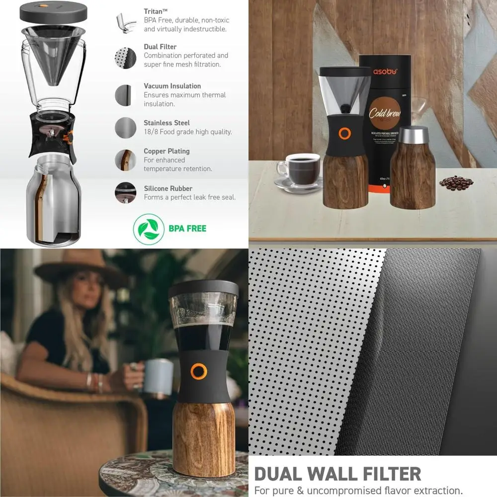 

40oz Insulated Cold Brew Maker - Award-Winning, Portable Carafe, Leakproof, BPA-Free, 24H Cold Preservation