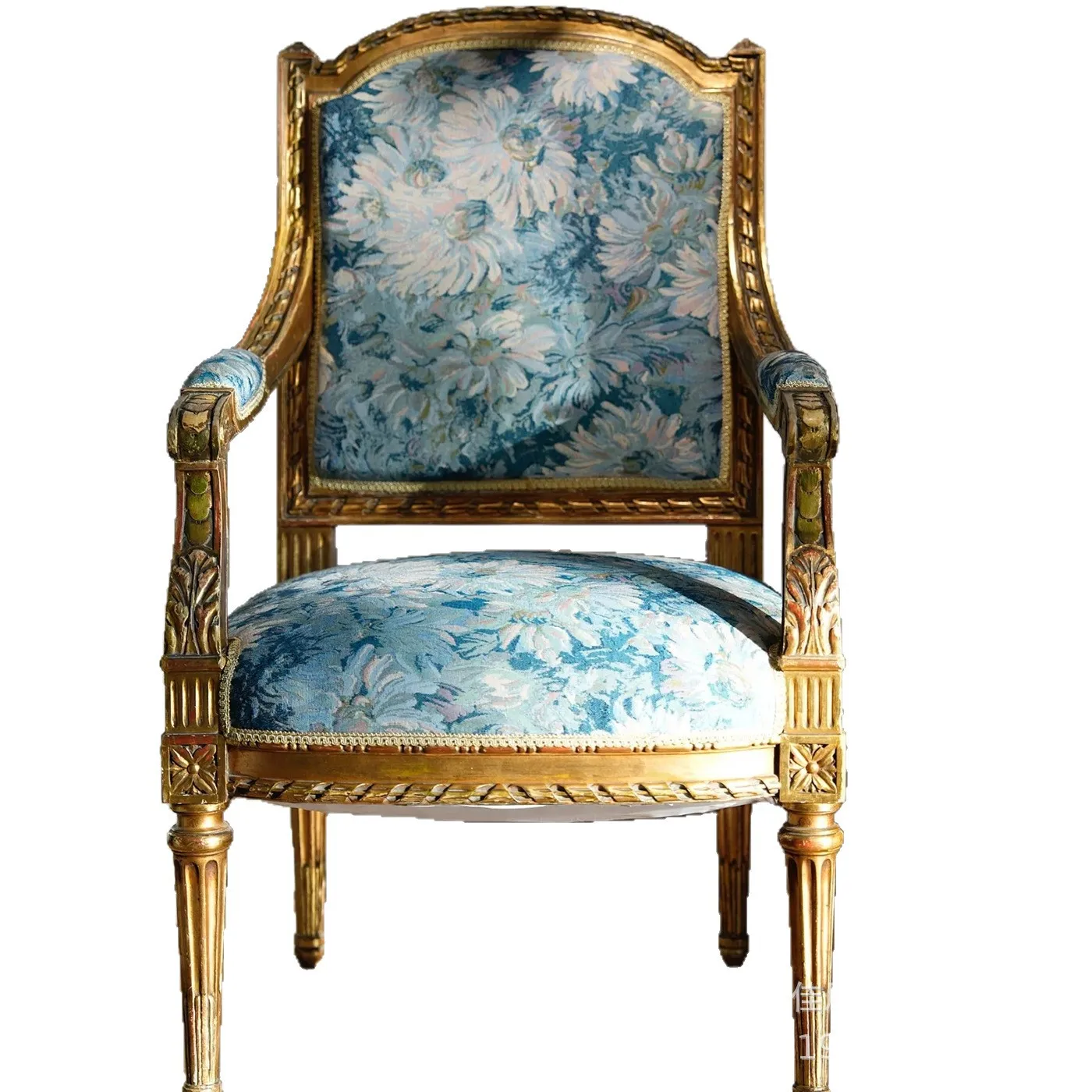 CX retro solid wood living room balcony single leisure chair bedroom gold-plated engraved dressing chair