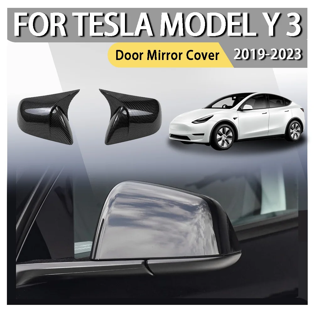 

Door Mirror Cover For Tesla Model Y 3 2019-2023 Car Decoration Sticker Wing Cap Exterior Door Rear View Case Trim Carbon Fiber