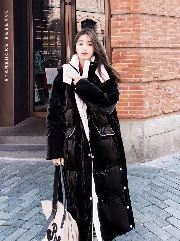 

Glossy Waterproof Winter Down Coats Thicker Duck Down пуховая куртка Coats Female Warm Hooded Longer Down Parkas wy1262