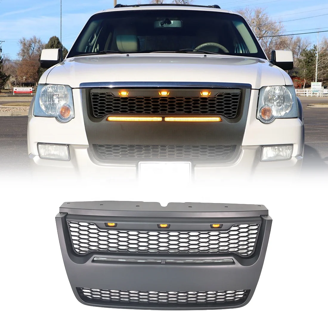 Wholesale Car Grills Accessories Front Bumper Grille Grill With Lights Fit For Ford Explorer 2006-2010 Matte Black