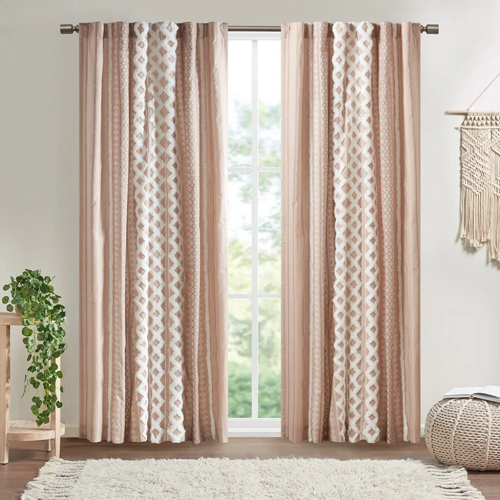 

Cotton Printed Curtain Panel with Chenille Stripe and Lining(Only 1 Pc Panel)