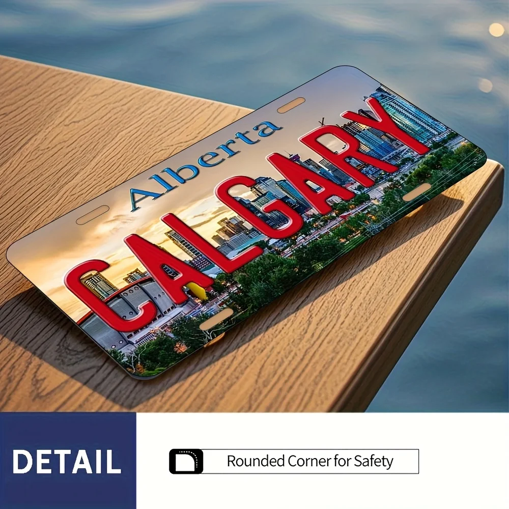 [  Metal Sign] License Plate Sign |  Alberta Calgary Cityscape Design Rustic Wall Decor for Home, Bar, Cafe, Garage, and Outdoor