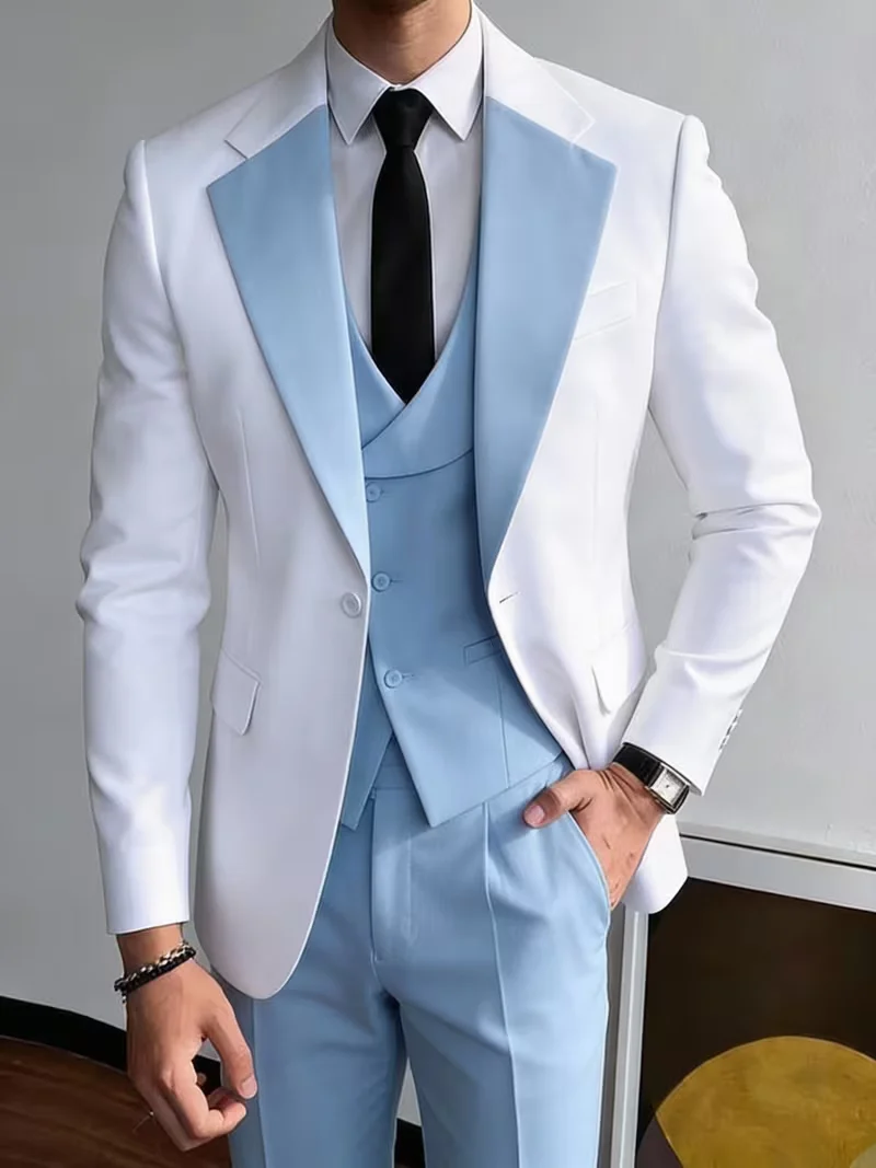 Gwenhwyar Men'S Three-Piece Suit Featuring a Collar And Lapel, a Slim-Fit Jacket with a Single Button with Matching Vest Pants