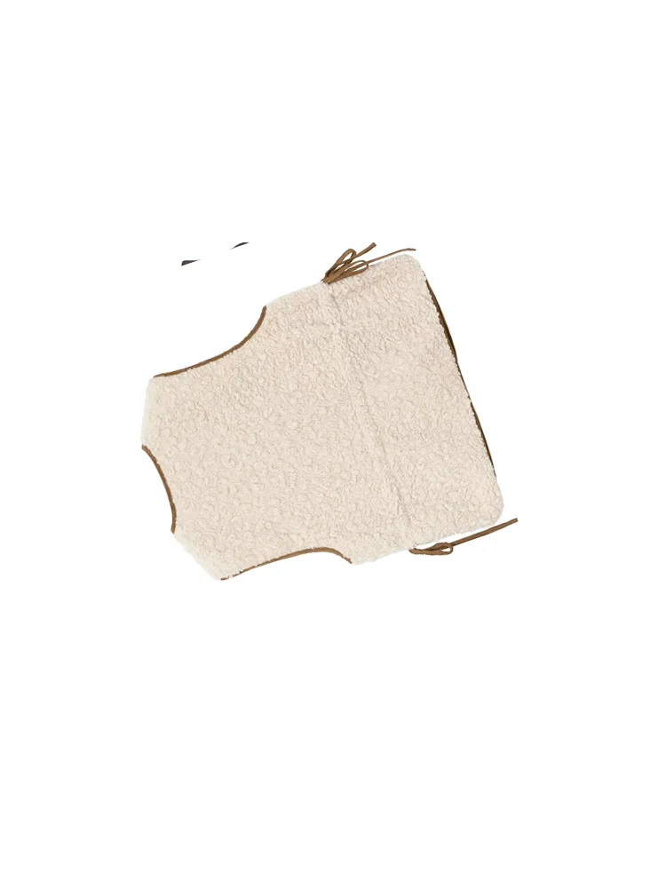 

HH Women New Fashion Warm Crew Neck Adjustable Waist Lamb Wool Vest Female Winter Casual Versatile Zipper Bow Tie Sleeveless Top