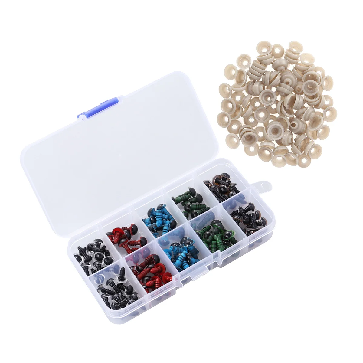 Set di 100 Occhi in Plastica da 8mm in 5 Colori con Rondelle di Sicurezza per Creazione di Peluche e Pupazzi