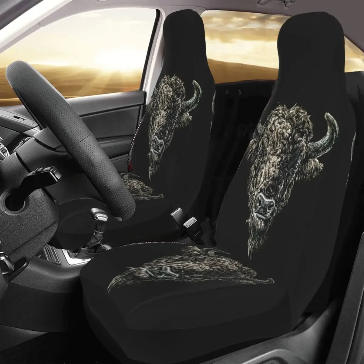 Bison Head 6000px Bison Head 6000px Car Seat Cover Custom Printing Universal Front Protector Accessories Cushion Set