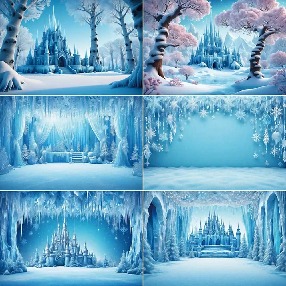 Girls Frozen Birthday Party Decoration Backdrop Princess Castle Blue Curtain Photozone Background Personalized Photography Props