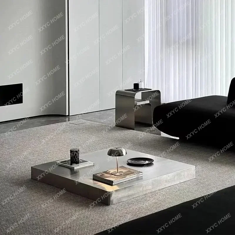 XX Modern Stainless Steel Coffee Table, Minimalist Square Center Table , Stylish Accent Table for Living Room,
