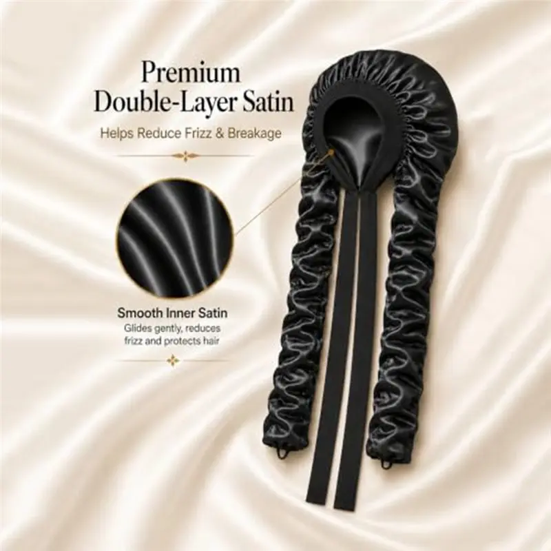 ABVG-No Slip Sleep Bonnet With For Long Curling Ribbons, Heatless Curl Satin For Sleeping Design For Long& Braids Hair