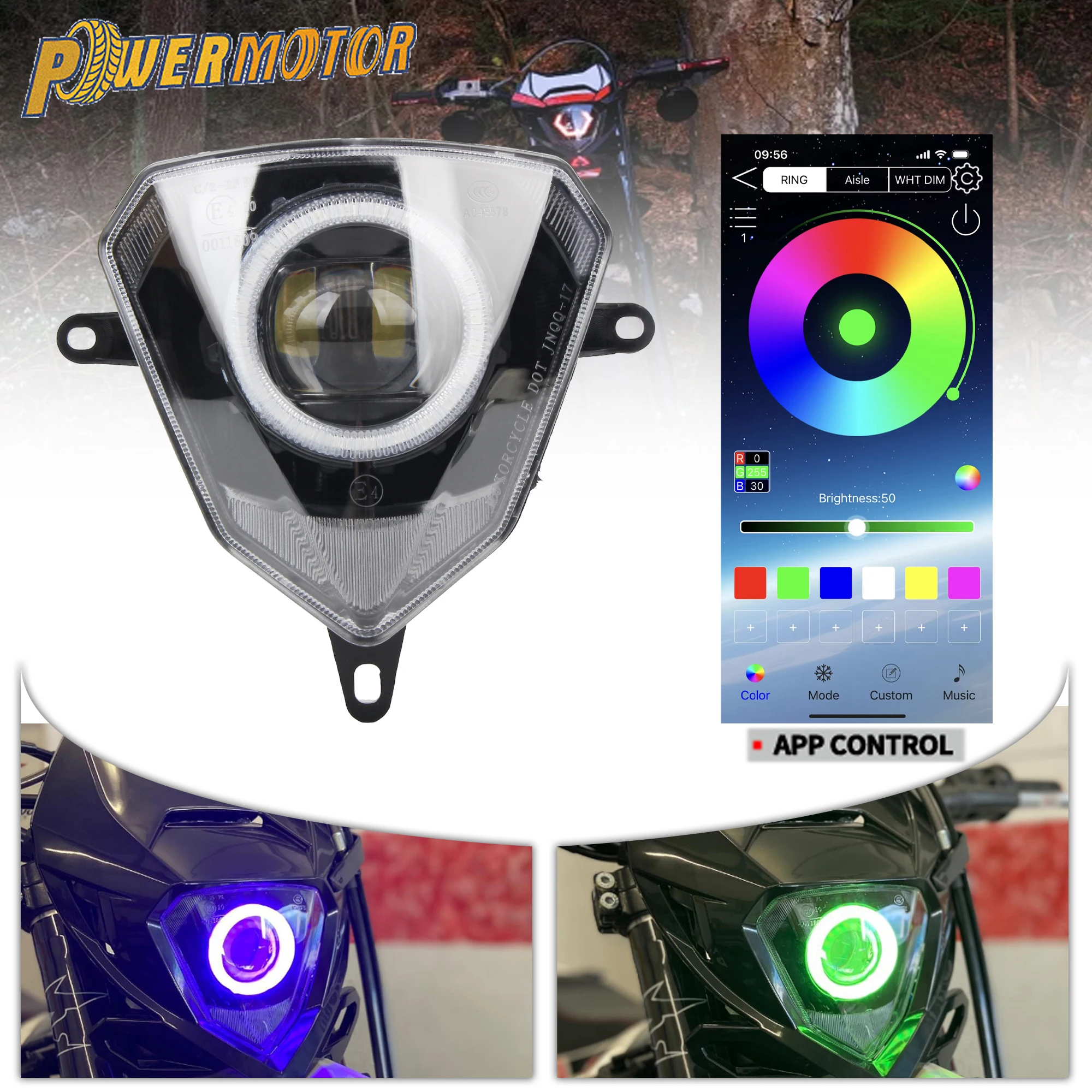 

Motorcycle LED Headlight App Control RGB for Beta RR 125-480 2010-2023 125-50 LC Xtrainer 250/300 E-Mark DirtBike Supermoto Part