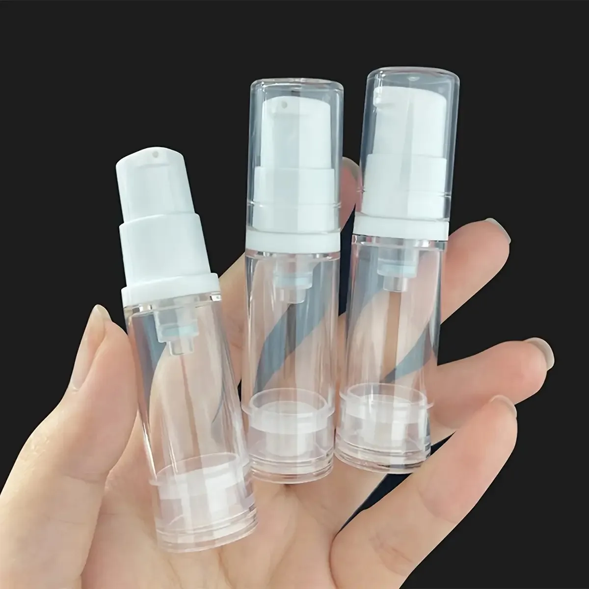 5 Stück transparente, luftlose Pumpflaschen für Lotion und Foundation |   Nachfüllbare, Auslaufsichere, Plastik-Reisebehälter