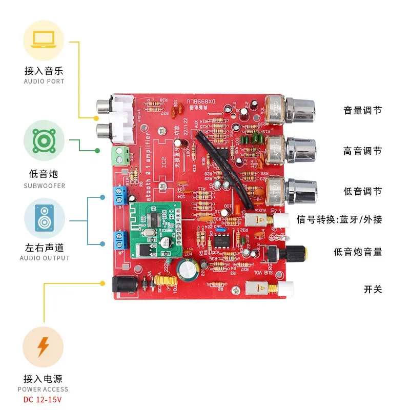 New 899 DC12V high-power Bluetooth lossless 2.1-channel car computer speaker DIY power amplifier board