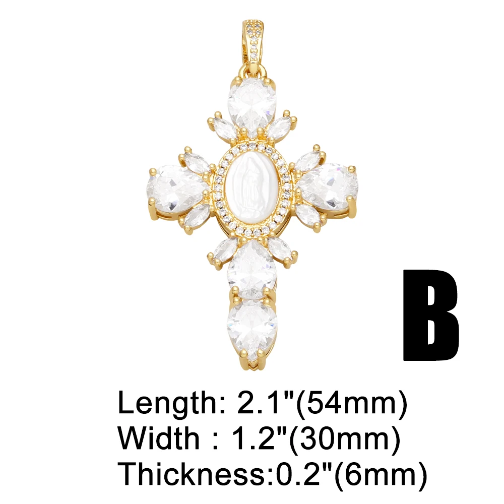 OCESRIO Trendy Large White Crystal Cross Pendant for Necklace Copper Gold Plated Enamel Eye DIY Jewelry Making Supplies pdtb296