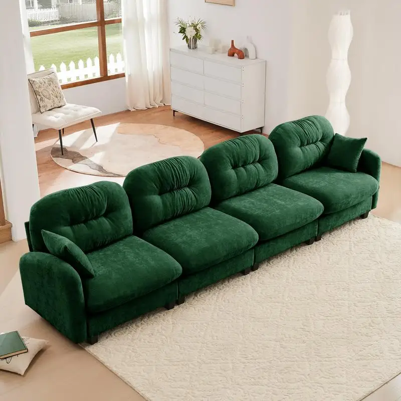 4-Seater Modular Sectional Sofa, Premium Chenille Fabric, Includes 2 Throw Pillows, Tufted Back Cushion Design, High-Density