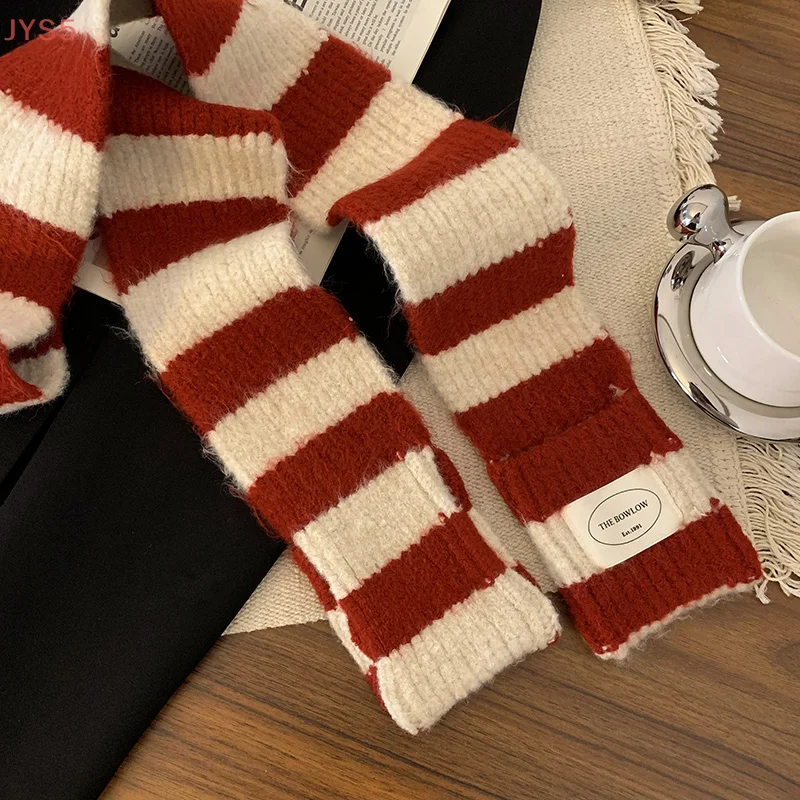 Écharpe rayée de couleur contrastée, écharpe en tricot Vintage Simple et polyvalente de Style coréen, chaude et résistante au froid, hiver