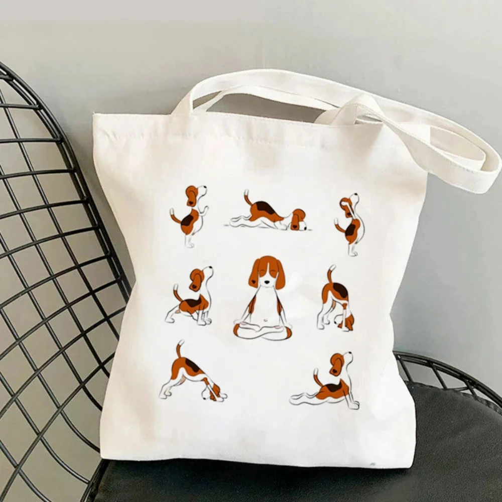 Fun Yoga Eagle Dog Handbag Canvas Shoulder Bag Large Capacity Eco Fashion Shopping Bag Yoga Bag Travel Commute Daily Use