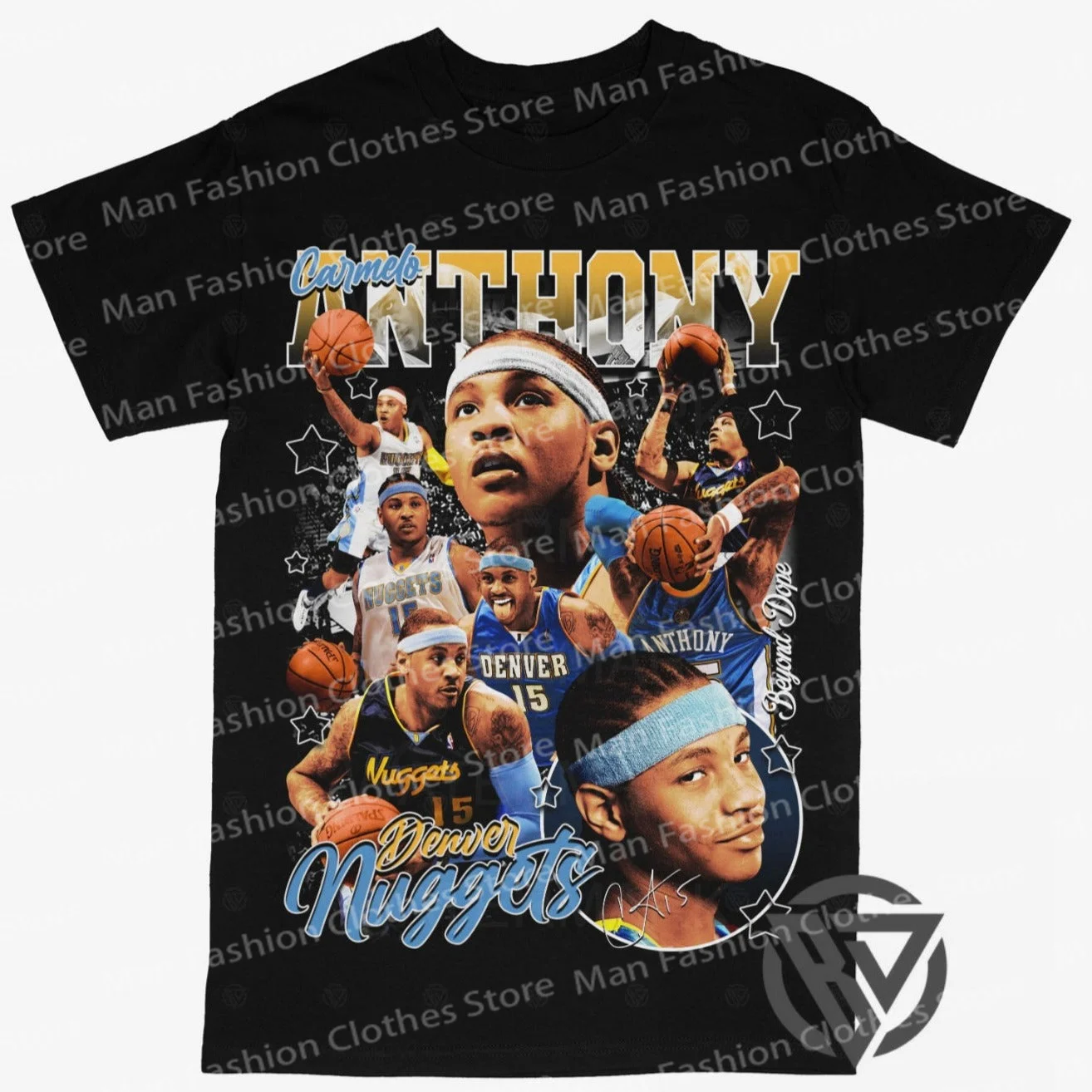 Summer Men Cotton TShirt Carmelo Anthony Tee Shirt Denver Nuggets Basket Print Men T Shirt Casual Cool Women's Cotton Tshirt Top