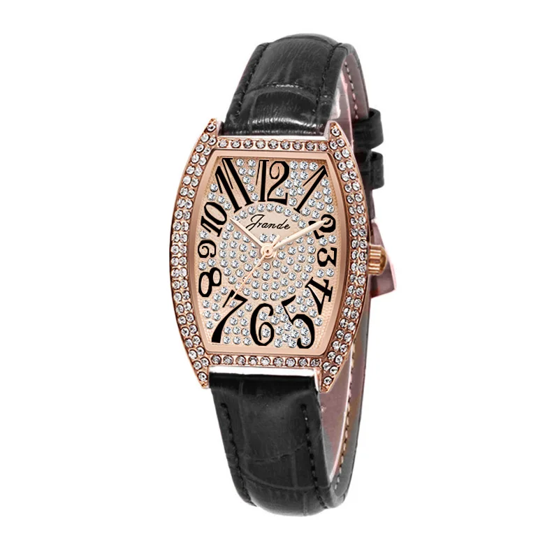 Neu in Uhren für Damen, modische Quarzuhr, originelle wasserdichte Handuhr, Tonneau-Leder, elegante Damen-Armbanduhr