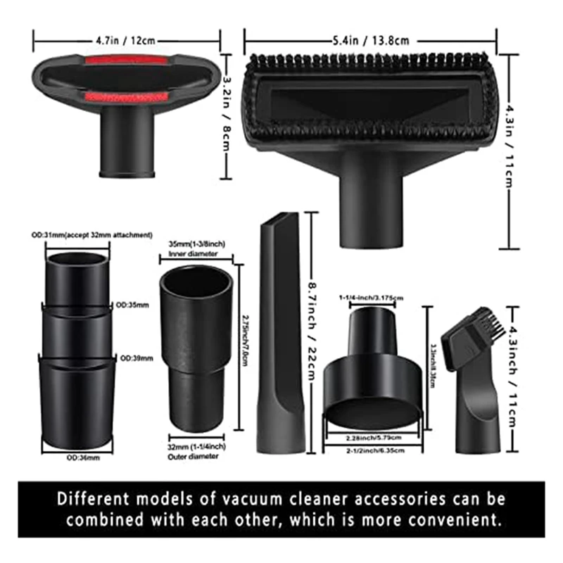 ชุดประกอบเครื่องดูดฝุ่นอเนกประสงค์11ชิ้นอะแดปเตอร์ท่อสูญญากาศ1-1/4นิ้วอุปกรณ์เปลี่ยนเครื่องดูดฝุ่นพลาสติกแบบเปียกแห้ง